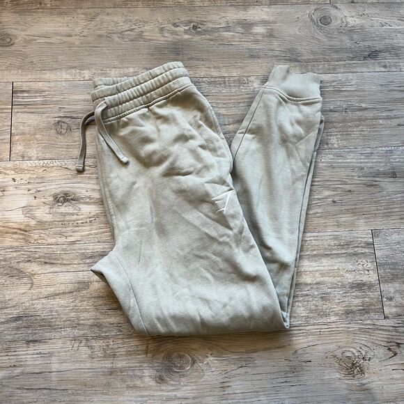 Gymshark CREST Joggers Men’s Small Beige with Logo Slim Fit White Athletic Gym - Picture 9 of 10